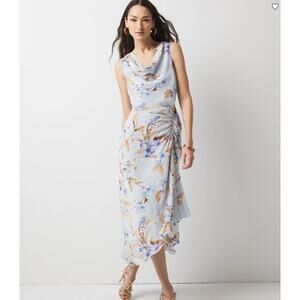 WHBM White House Black Market Floral Cowl Neck Ruched Summer Midi Dress 8